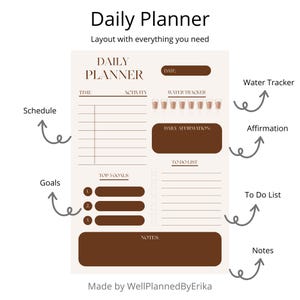 Planificador diario imprimible / Objetivos diarios / Revisión diaria / Diseño de productividad simple y elegante