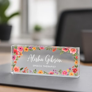 Personalized Acrylic Desk Name Plate, Custom Office Name Sign, 8 Designs & 5 Fonts, Teacher Name Plaque, Job Title Desk Sign, Office Decor