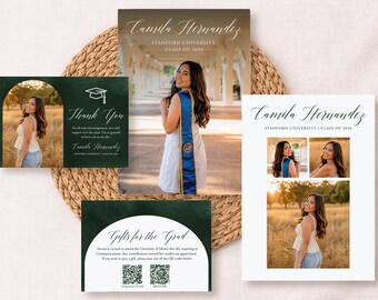 Paquete de invitaciones de graduación para la promoción de 2026 / Tarjeta fotográfica en acuarela (plantilla Corjl)