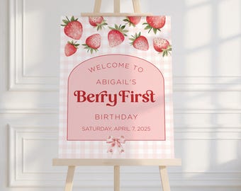 Letrero de bienvenida para primer cumpleaños de Berry, 18 x 24