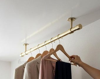 Modern Wall Mounted Brass Closet 32mm Rod Wardrobe Hanging Clothing Rail Minimalist Closet Bar