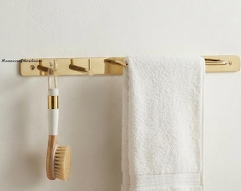 Solid Brass Towel Bar with Hook | Wall Mounted Bathroom, kitchens Luxury Bath Hardware