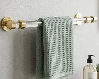 Solid Brass Hardware Towel Holder Lucite Rod Elegant Bathroom