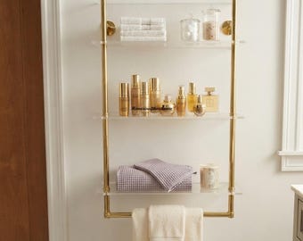 Handcrafted Brass and Lucite Floating Shelf  Modern Bathroom Storage (24L x 7D Inch)