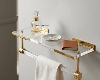Brass and Acrylic Wall Shelf Minimalist Mount Storage Home Décor Shelf