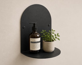 Set of 2 Black Powder Coated Wall Shelf Modern Floating Bathroom Storage Kitchen Organizer