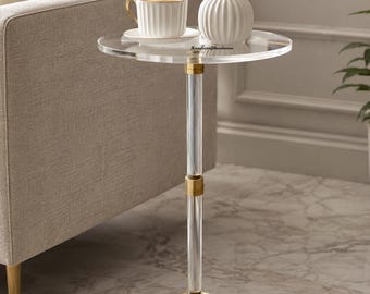 Modern Brass & Clear Acrylic Table Elegant Side Table Living Room Furniture Handmade Home Accent