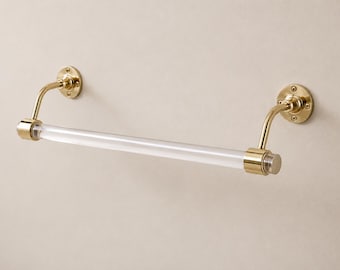 Minimalist Wall Mounted Towel Bar | Brass and Lucite Bathroom Towel Holder | Modern Hardware | Handmade