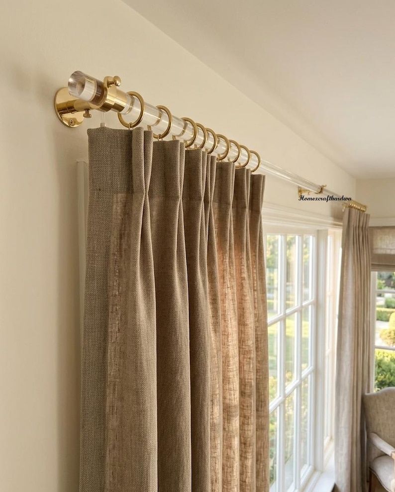 Handmade Lucite Curtain Rod with Solid Brass Hardware Modern Window Accents image 6