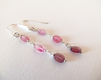 Tourmaline Dangle Handmade Earrings Wire Wrapped with Sterling Silver October Birthstone