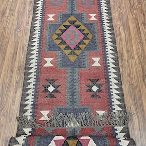 Kilim Rug, Handwoven, Wool and Jute Rug Handmade, Kilim Dhurrie Rug, Traditional Indian jute Area rug