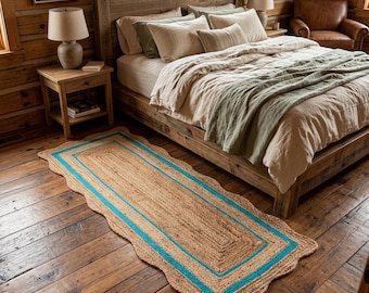 Jute Rug- Scalloped Jute Rug, Rugs Gift, Door Mat, Handcrafted Rugs, Rattan Rugs, Yoga Mat, Stair Runner, Christmas Door Mat, Custom Rug