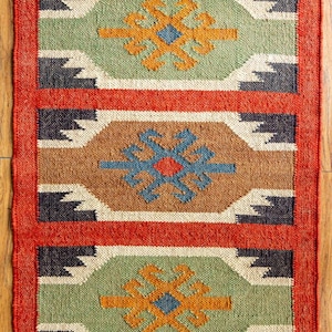 Kilim Rug, Handwoven, Wool and Jute Rug Handmade, Kilim Dhurrie Rug, Traditional Indian jute Area rug