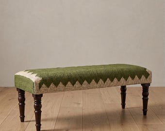 Upholstered Bench, Artisan Tribal Ottoman, Statement Entryway Seating, Boho Bedroom Bench, Custom Furniture. Entryway Bench, Boho Furniture