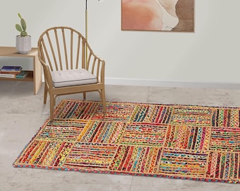 Alfombra Chindi de algodón trenzado a mano: Alfombra bohemia multicolor