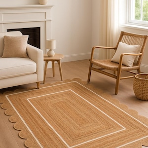 Handwoven Jute Scalloped Runner Rug: Natural Fiber Hallway Decor