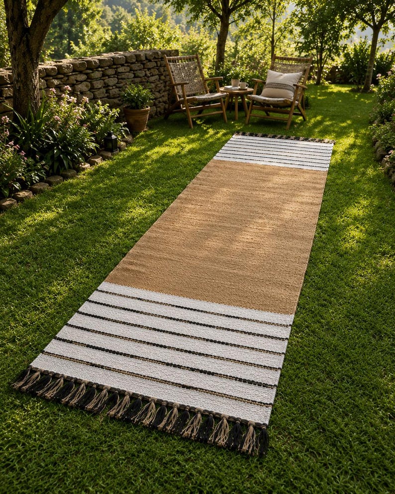 Esterilla de yoga de algodón tejida a mano, alfombra de meditación, alfombra de yoga natural, esterilla de ejercicio bohemia, decoración minimalista para el bienestar, esterilla de suelo imagen 1