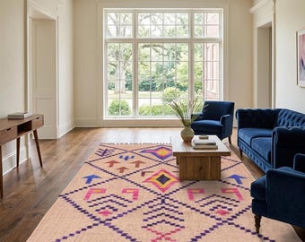 Handwoven Wool Jute Kilim Rug – Traditional Indian Dhurrie, Boho Farmhouse Area Carpet, Rustic Living Room Decor