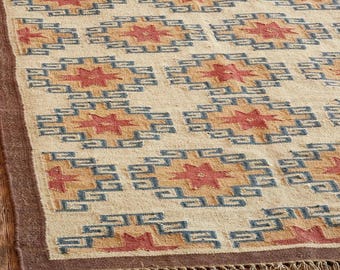 Alfombra Kilim de yute hecha a mano - Alfombra tribal geométrica - Alfombra de fibra natural de tejido plano para sala de estar, dormitorio y recibidor - Decoración bohemia para el hogar