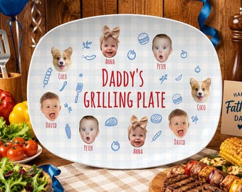 Personalized Pet & Kids Photo Dads Grilling Plate, Funny Kids Photo Platter, BBQ Dad Gift For Husband, Grandpa Gift,  Fathers Day Gift Idea