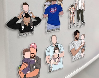 Personalized Dad And Kids Photo Magnet, Faceless Portrait Fridge Magnet, New Dad Gift, Gift For Husband, Fathers Day Gift For Dad From Kids