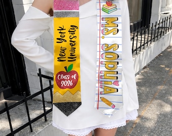 Personalized Pencil Graduation Teacher Stoles, Class Of 2026 Stole, Teacher Graduation Sash, Teacher Appreciation Gift