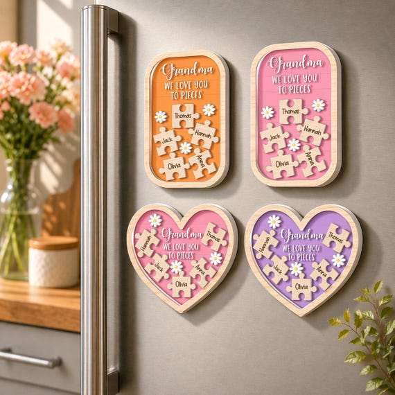 Personalized Mother's Day Magnet, Custom Puzzle Grandma Magnet With Grandkids Names, Gift For Grandma, Mama, Papa, Dad, PawPaw, Memaw
