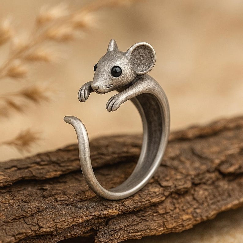 Cute Mouse Open Ring – Adjustable Animal Ring for Women Girls, Antique ...