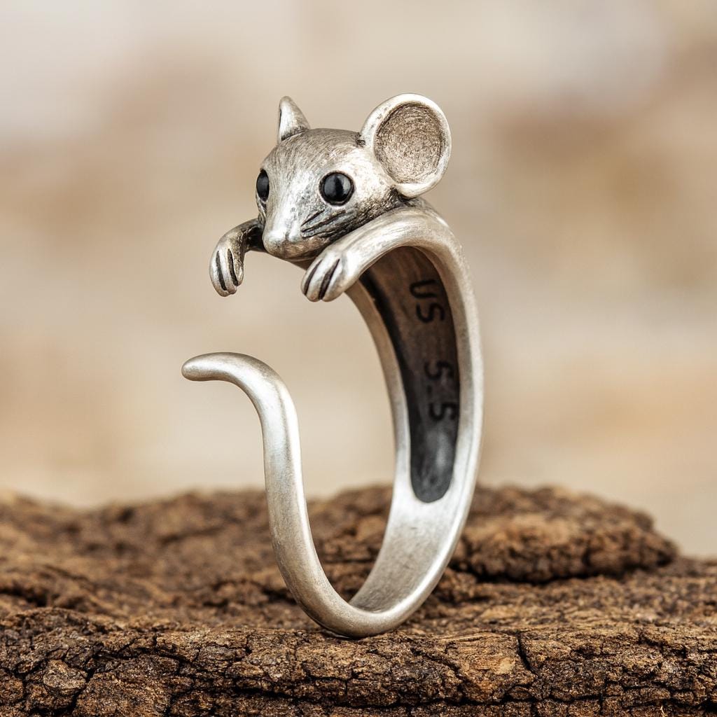 Cute Mouse Open Ring – Adjustable Animal Ring for Women Girls, Antique ...