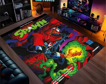 spawn rug,Spawn Comic Cover Area Rug, Spiderman Accent Rug,retro comic rug,superhero rug,edgy comic rug,vintage look comic book rug
