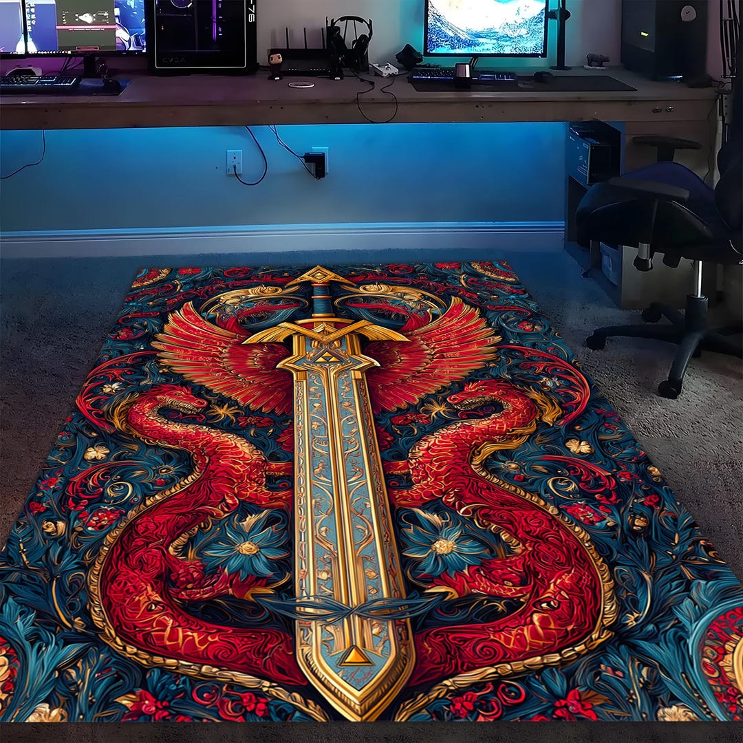Rpg Rug Epic Sword Dragon Rug: Fantasy RPG Game Room Decor - Etsy Australia