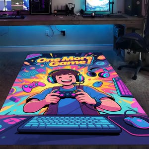 One More Game Rug,Gamer Rug, Cartoon Gaming Rug, Gaming Icons Rug, Funny Gamer Room Decor, Kids Game Area Floor Mat,Boys Room Rug,Modern Rug