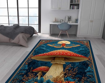 Mushroom Forest Rug: Whimsical Cottagecore Decor
