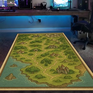 Tapis de carte fantastique, tapis de carte, tapis de jeu d'aventure, tapis de joueur, tapis de salle de jeux, tapis Dnd, tapis de joueur rétro, tapis de château, tapis, tapis moderne, tapis médiéval