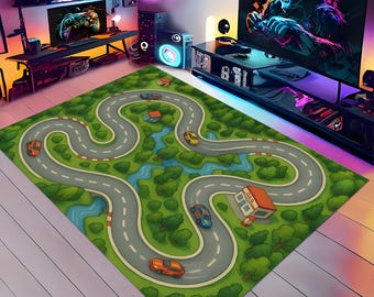 Race Track Play Rug: Kids Car Road Map, Soft Velvet
