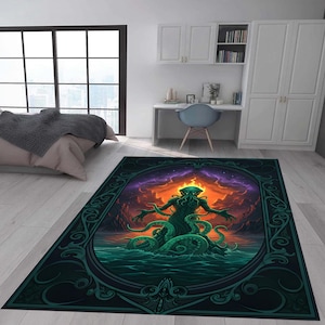 Lovecraft Gamer Rug with Cthulhu Tentacles and Cosmic Horror Design, Eldritch Monster Rug for Game Room, Dark Myth Gaming Rug,Game Room Rug