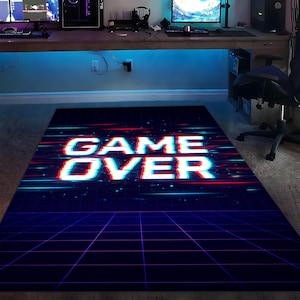 Game Over Rug, Pixel Gaming Room Rug, Retro Arcade Style Mat, Black Gamer Rug,Kids Room Video Game Decor, Pixel Art Rug,Gamer Rug,Modern Rug