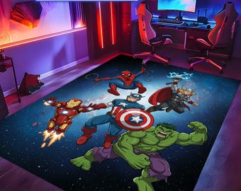 Superhero Kids Room Rug: Spiderman, Hulk, Ironman