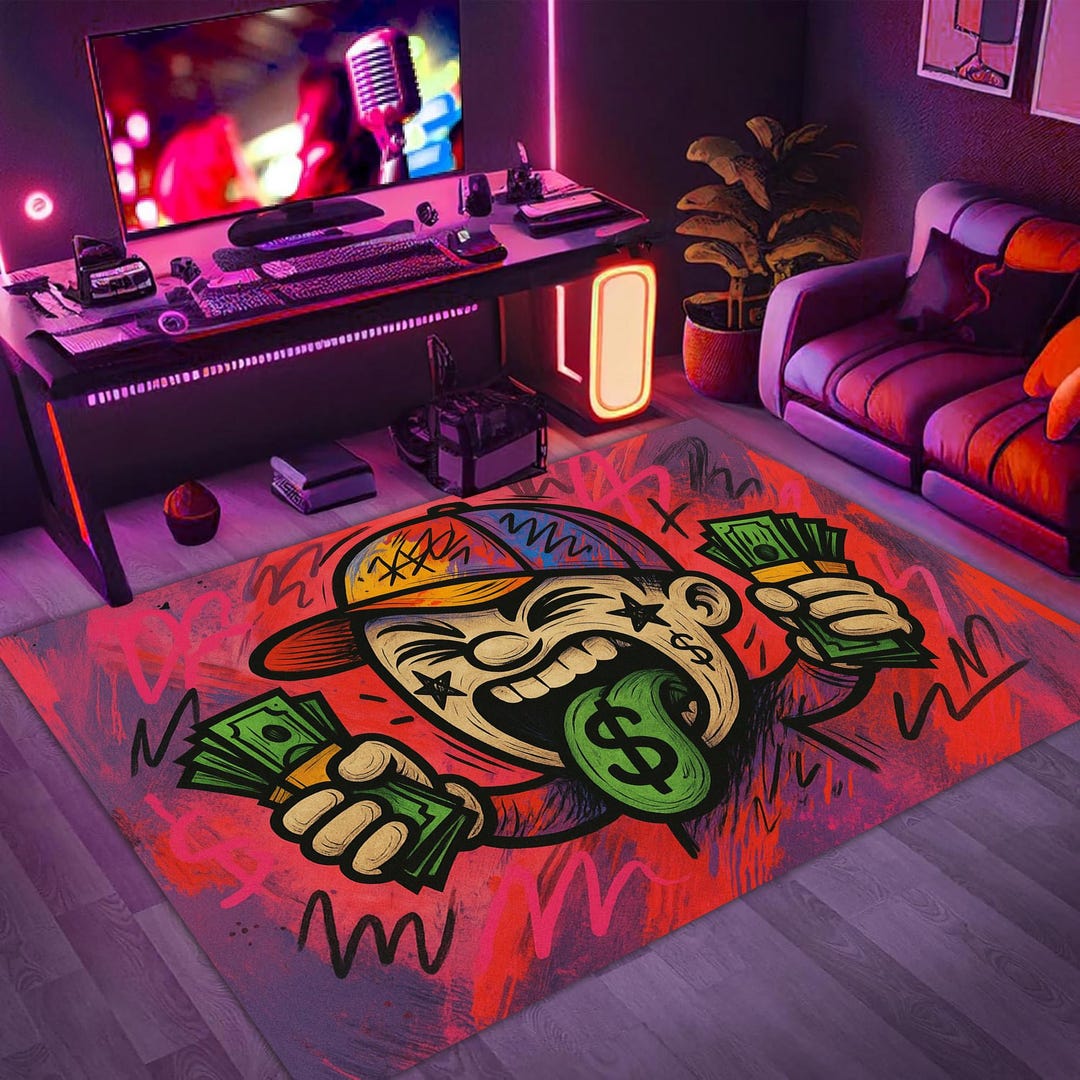 Money Art Rug, Graffiti Cartoon Rug, Dollar Sign Tongue Rug, Street Art ...