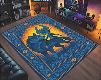 Wolf Link and Midna, Wolf Link Rug,Zelda Rug,Gamer Rug,Gaming Room Rug, Gamer Room Rug, Zelda Style Rug, Rug for Kids Room,Video Game Rug