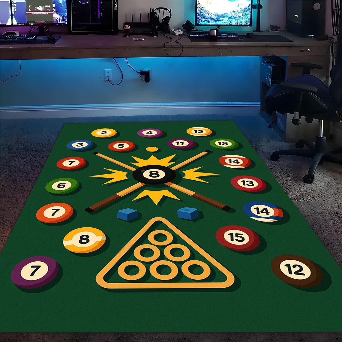 8 Ball Billiards Velvet Rug: Kids Playroom, Sports Decor - Etsy
