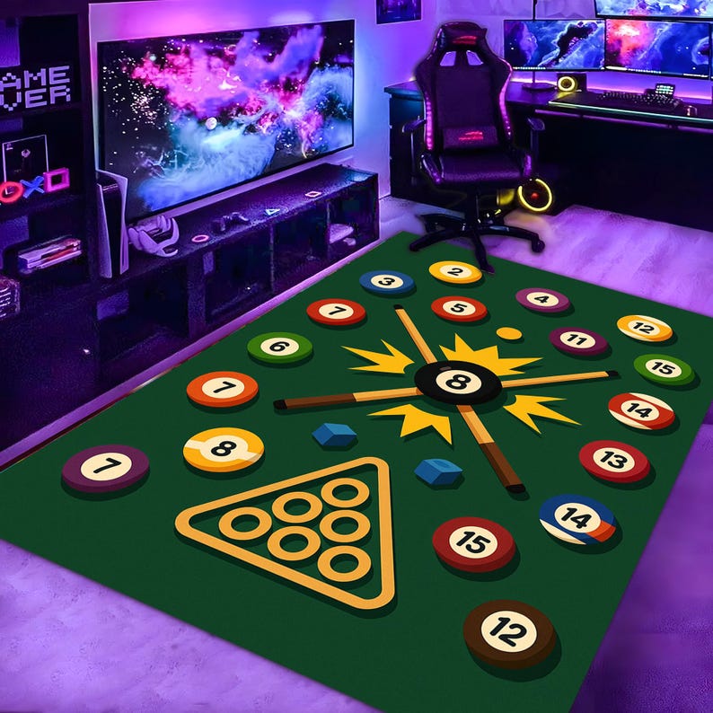 Nice Pool Table Rugs 8 Ball Billiards Velvet Rug: Kids Playroom, Sports Decor - Etsy