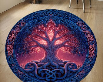 Tree of Life Round Rug: Celtic Knot Velvet Meditation Mat