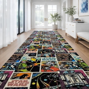 Dywan Galaxy Comic Panel Runner, dywan do korytarza w stylu opery kosmicznej, dywan w stylu retro science fiction