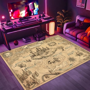 Tovenaarswereldkaart, tapijt hekserijschool, Harry tapijt, magisch tapijt, kaarttapijt, tovenaarskleed, filmkleed, populair tapijt, filmdecor, tapijt magisch kasteelkaart