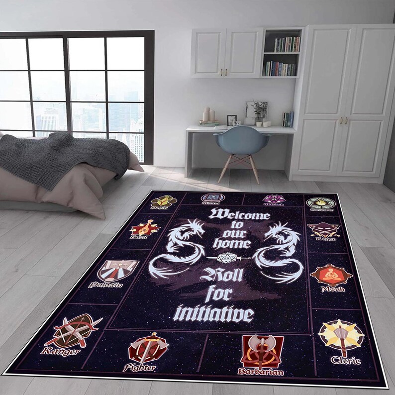 RPG Gamer Rug: Fantasy Class Symbols, D20 Dice & Dungeon Map - Etsy