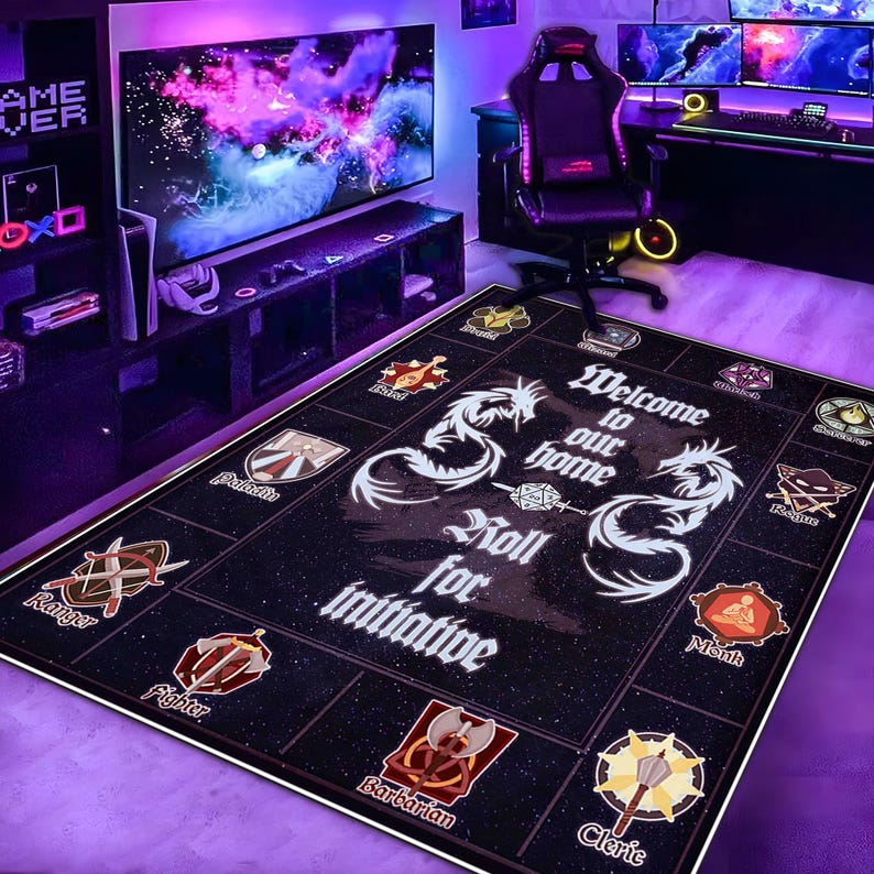 RPG Gamer Rug: Fantasy Class Symbols, D20 Dice & Dungeon Map - Etsy
