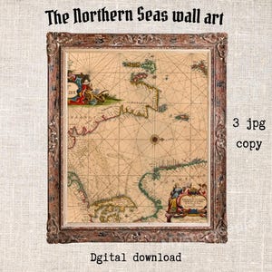 Antike Nordmeere Karte Kunstdruck, Vintage Seekarte, alte Weltkarte, Klassenzimmer Wanddekoration, Geographie Druck, antike Karten