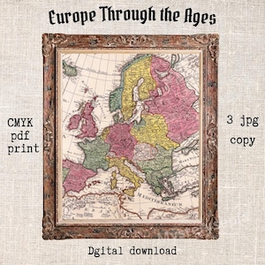 Alte Welt Europa Karte, Antike 18.Jahrhundert digitaler Download, Vintage historische Karte Europas, Europa im Wandel der Zeit Wandkunst, Dekor Print