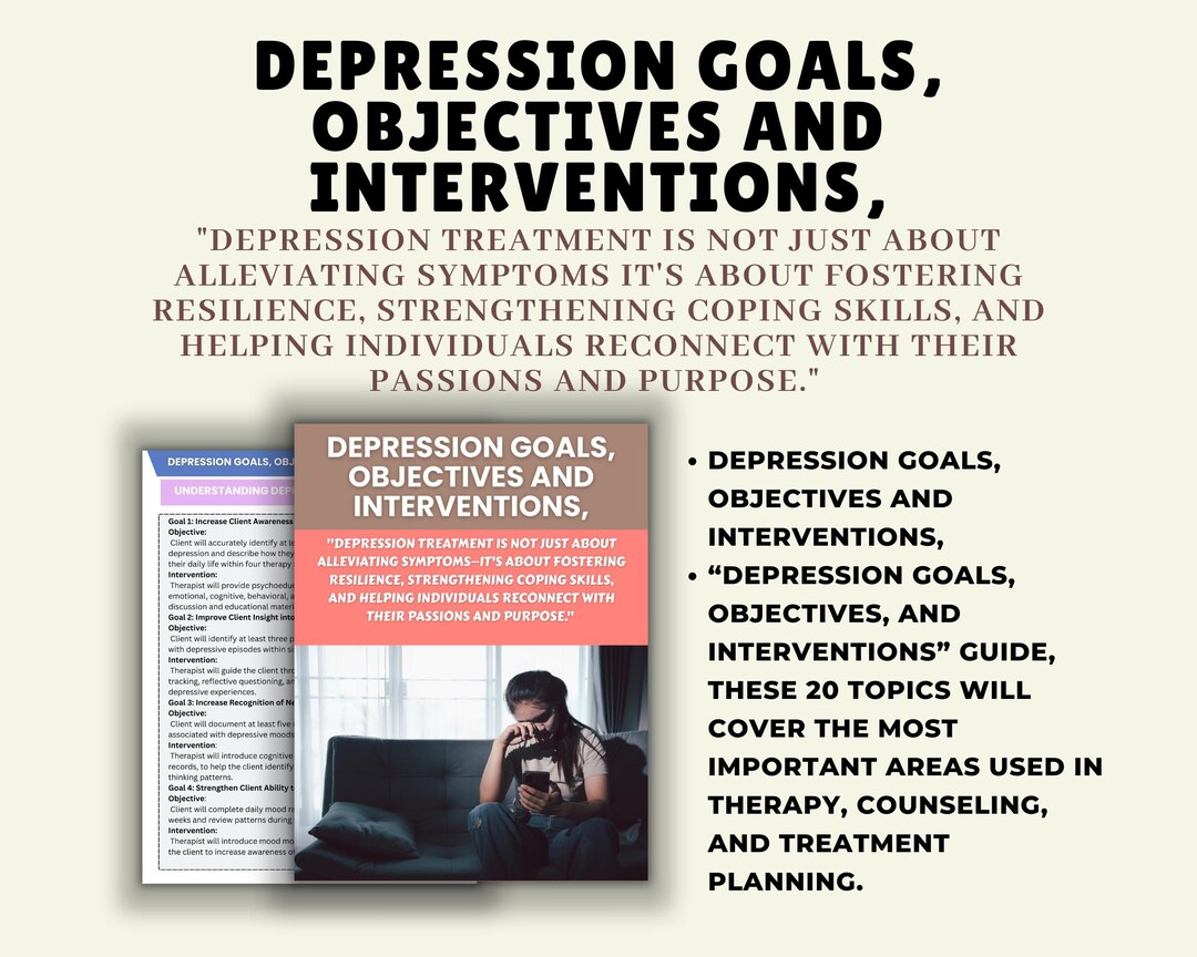Depression Goals, Objectives and Interventions Workbook | 20 Therapy ...